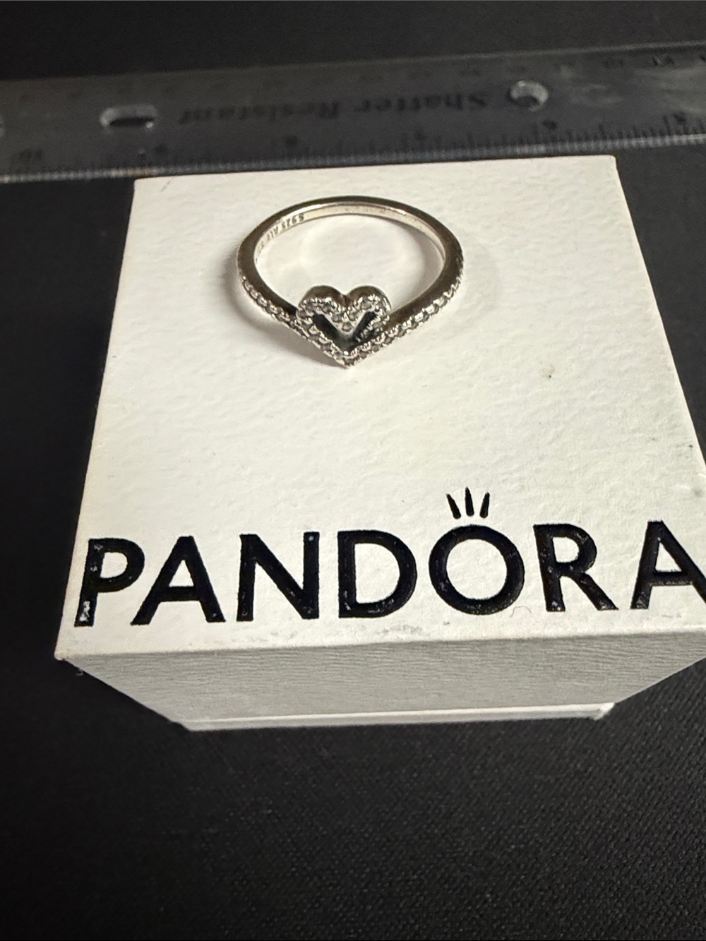 Pandora Silver Heart Ring with Pavé Detailing - Silver
